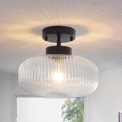 1-Light Dimmable Ribbed Glass Semi Flush Mount
