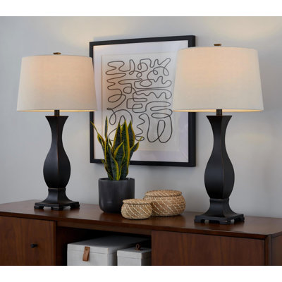 29" Table Lamp in Polyresin, Linen Bronze Set of 2