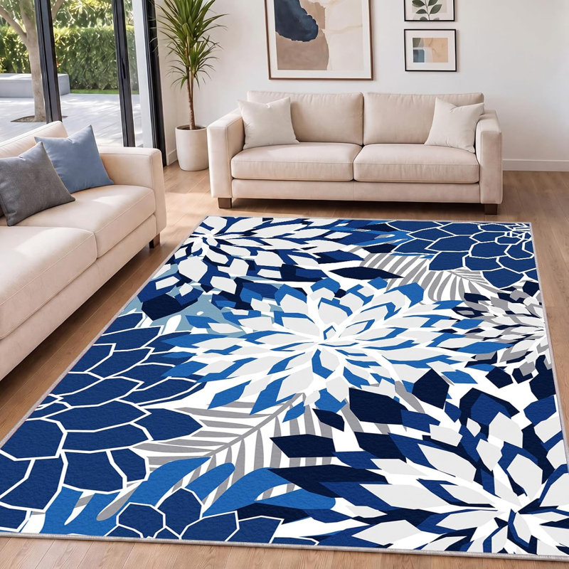 Tapis lavable Valenrug 152 x 213 cm, tapis moderne imprimé résistant aux taches à poils courts avec envers antidérapant