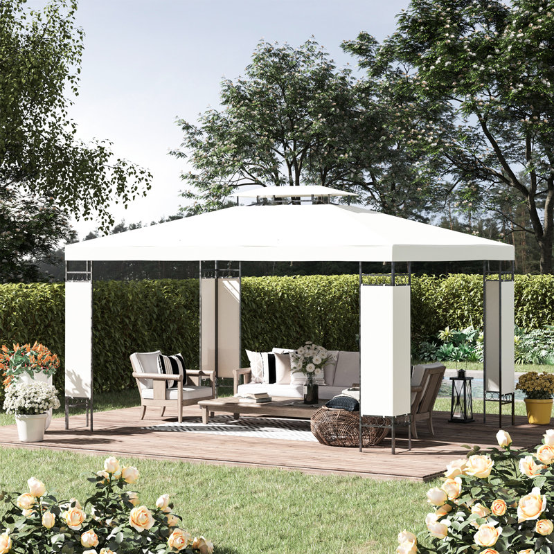 Pavillon de jardin crème blanc 10 pi x 13 pi - Abri à double toit pour patio, jardin, pelouse avec auvent, pour pelouse, utilisation