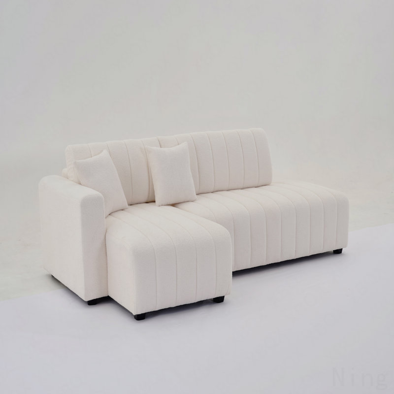 Wool Left Facing Sectional Sofa With Chaise, Left Hand Facing, Beige
