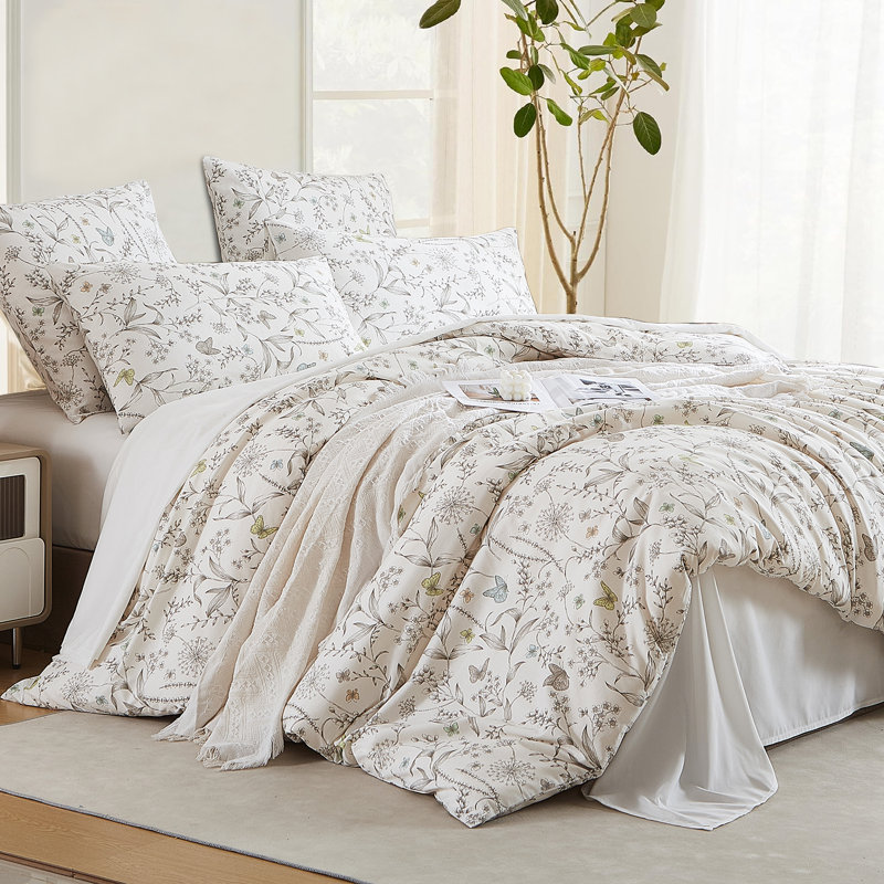 Nayoroom French Garden 100% Cotton Floral Butterfly Comforter Cover Butterfly White For Cute Bedding Set Kawaii Style Cartoon Duvet Cover Set
