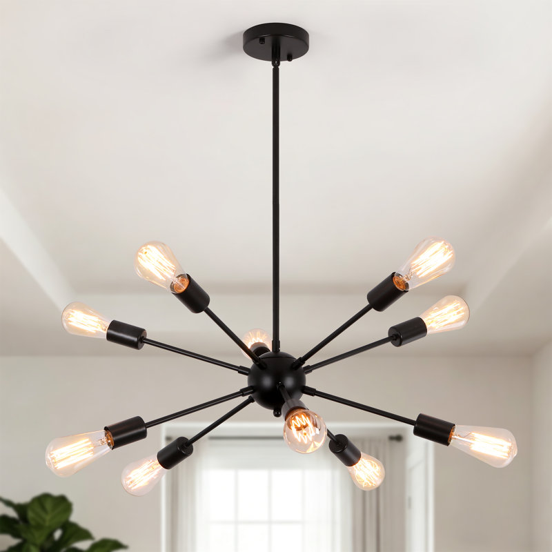 Luminaire d'îlot de cuisine moderne à 10 lumières avec lustre sphérique Spoutnik Jamee, Noir mat, 10 lumières