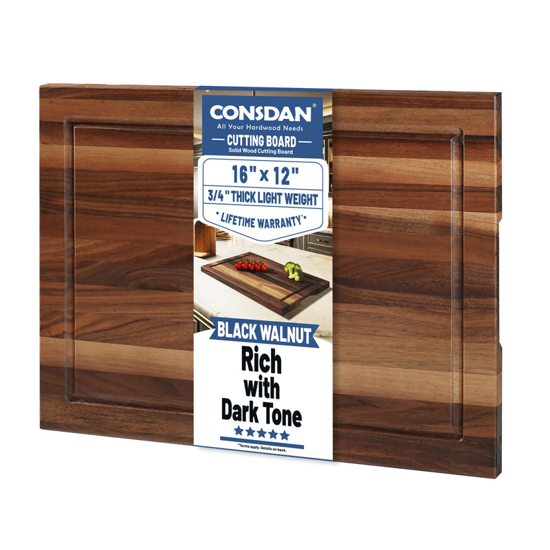 CONSDAN Wood Cutting Board for Kitchen, 16 x 12, Soild Birch Wood, Edge Grain, Chopping Board, Butcher Block with Juice Groove, Prefinished with Food-Safe Oil, 3/4'' Thick