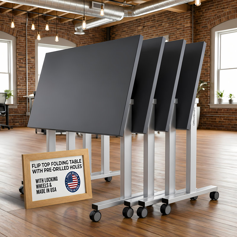Bureau de table de conférence pliable avec roulettes verrouillables et conception compacte de 48 po x 24 po Bureauximpli, fabriqué aux États-Unis