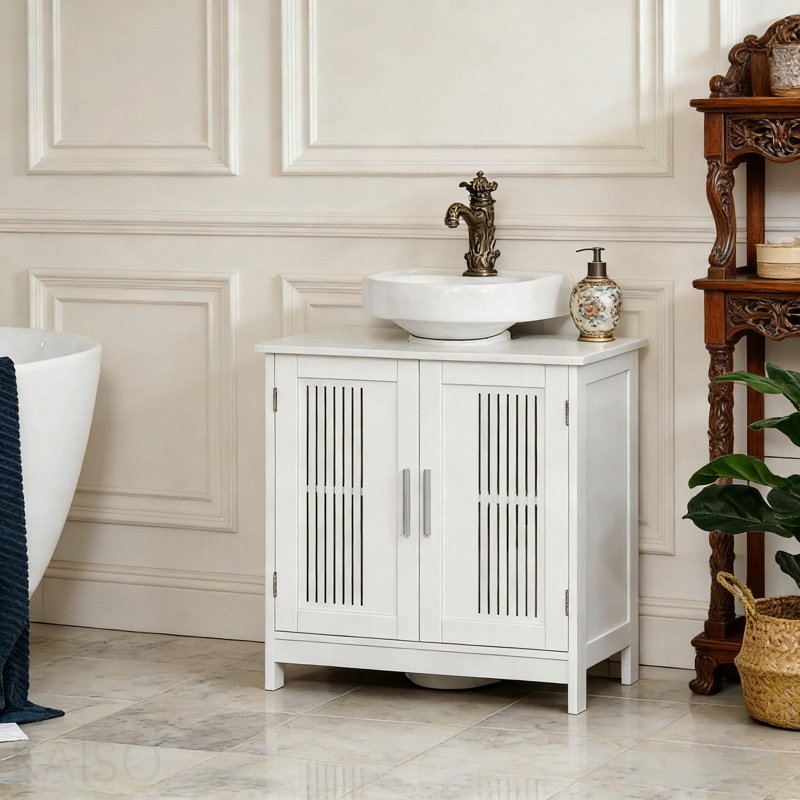 Home Bathroom Cabinet,Under Sink Pedestal Storage Cabinet, White