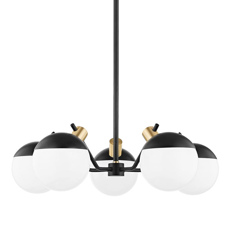 Lustre sphérique Spoutnik à 5 lumières Miranda, Laiton vieilli / noir doux
