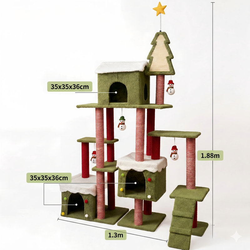 Tour de chat spacieuse pour Noël avec félins d'intérieur