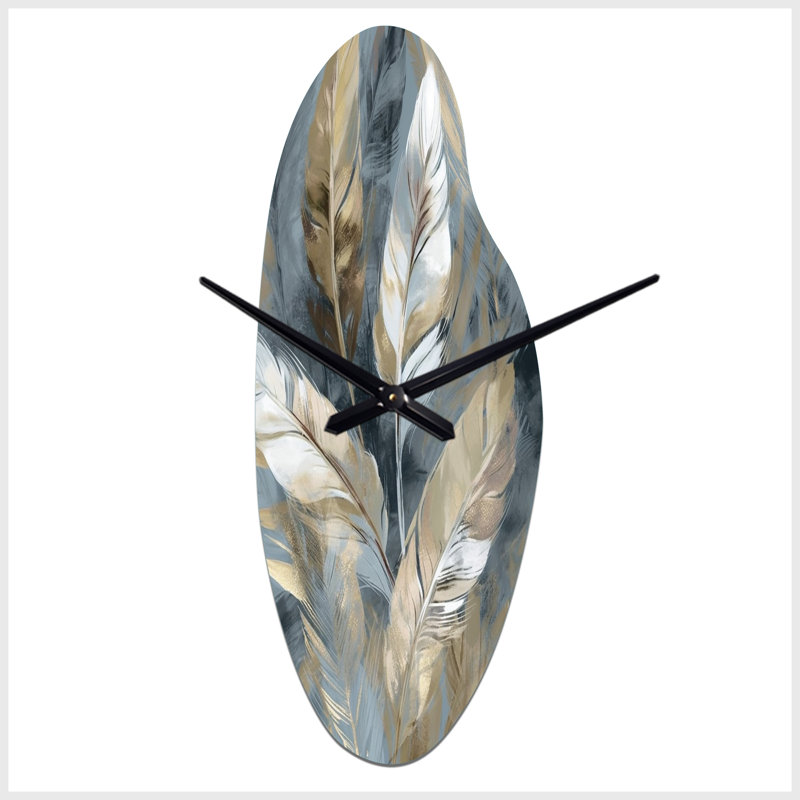 Or et gris Impressions de Bohemian Energy II - horloges incurvées en métal Boho, Grand