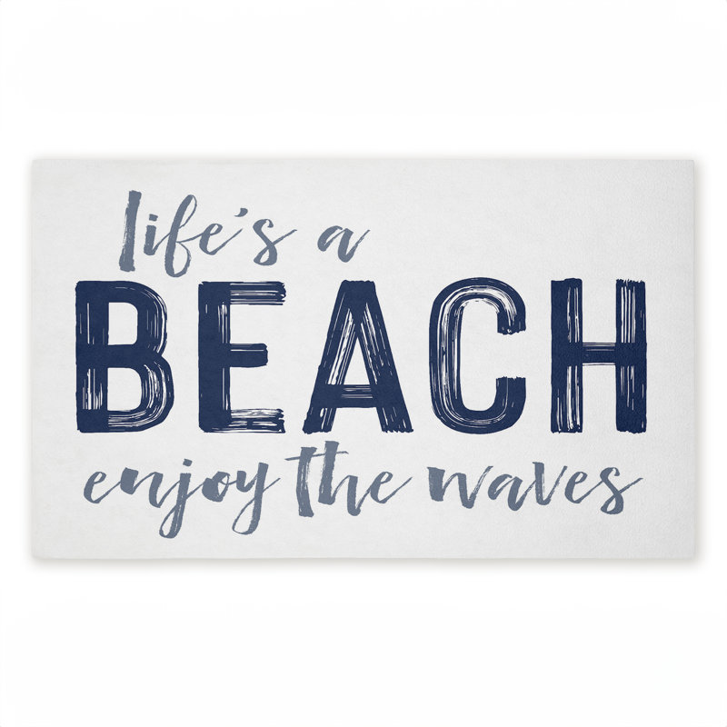 Tapis de porte d'extérieur imprimé Life's A Beach Enjoy, par Lettred and Lined, 18 po x 30 po, Life's A Beach Enjoy