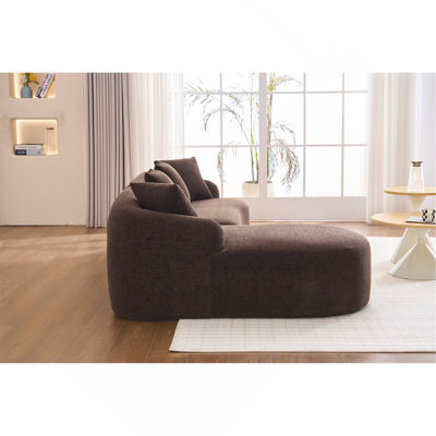 Boneless Curved Sofa Toffee Caramel Full Compression Sponge Sectional, 30D Chenille Modular Couch For Apartment & Living Room, 800 Lbs 110"L, 60 Firmness With 4 Pillows