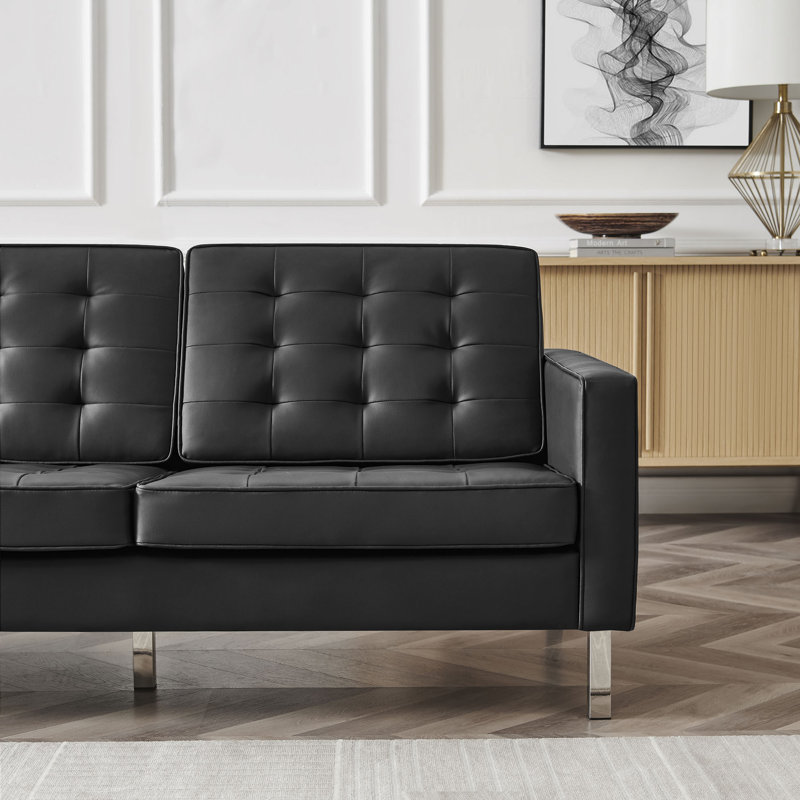 Ensemble de canapé et fauteuil capitonné Loft, Similicuir noir