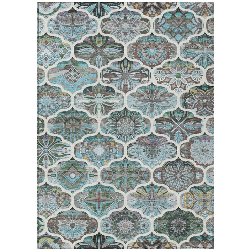 Machine Washable Indoor/Outdoor London ACN2257 Panels Rug, Rectangle 10' x 14'