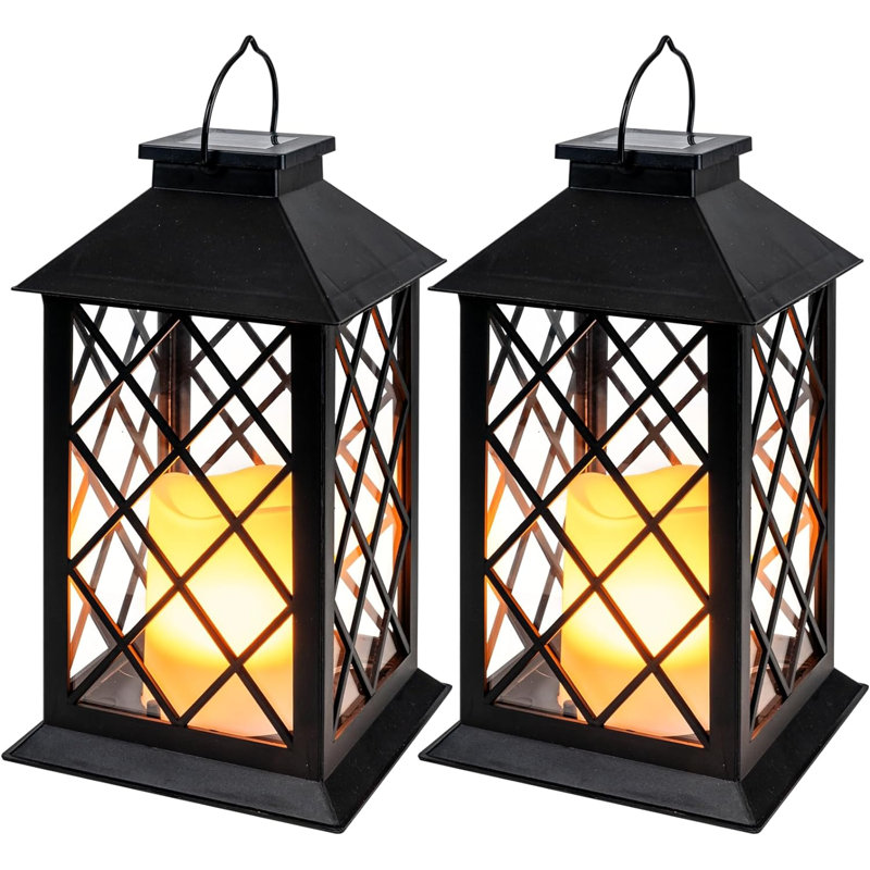 Solar Lanterns Outdoor Waterproof Hanging With Flickering Flameless Candles, 2 Pack 13'' Garden Outdoor Lantern Decorative For Patio Front Porch Backyard Balcony Cabin Outside Table(black)