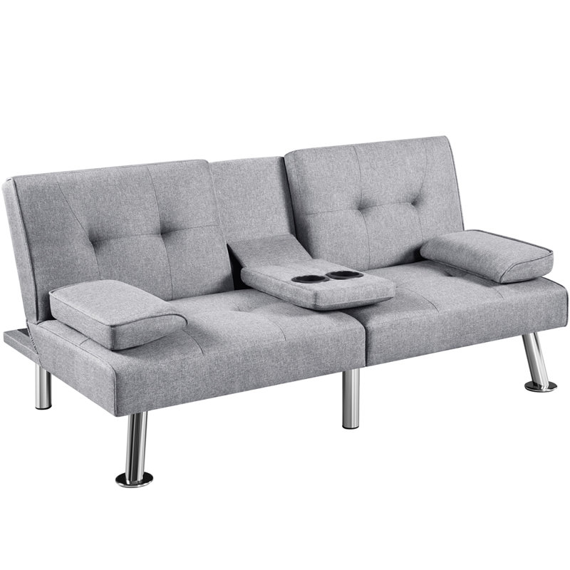 Upholstered 62.5" W 3-in-1 Sofa Bed, Gray, 28" H x 62.5" W x 31.5" D