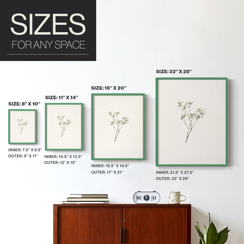 Reproduction florale rétro CLxxxi encadrée - bois massif, H 11 po x l 9 po, Vert