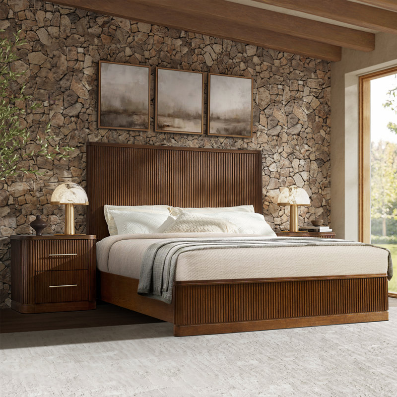 Graciana 3-Piece Fluted Solid Wood Bedroom Set, Walnut, King