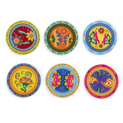Gipsy Soul Bamboo Agate Ceramic Jute Leather Crystal Circle Round 6 Piece Coaster Set