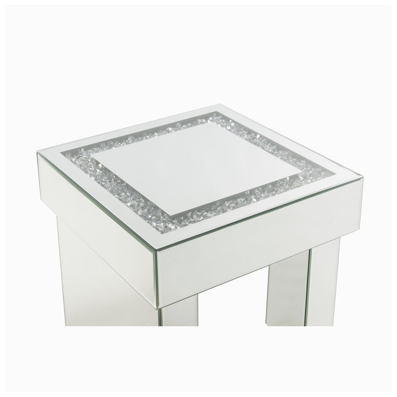 Table d'appoint Noralie 40,6 cm L x 40,6 cm P x 61 cm H, en verre miroir et faux diamants