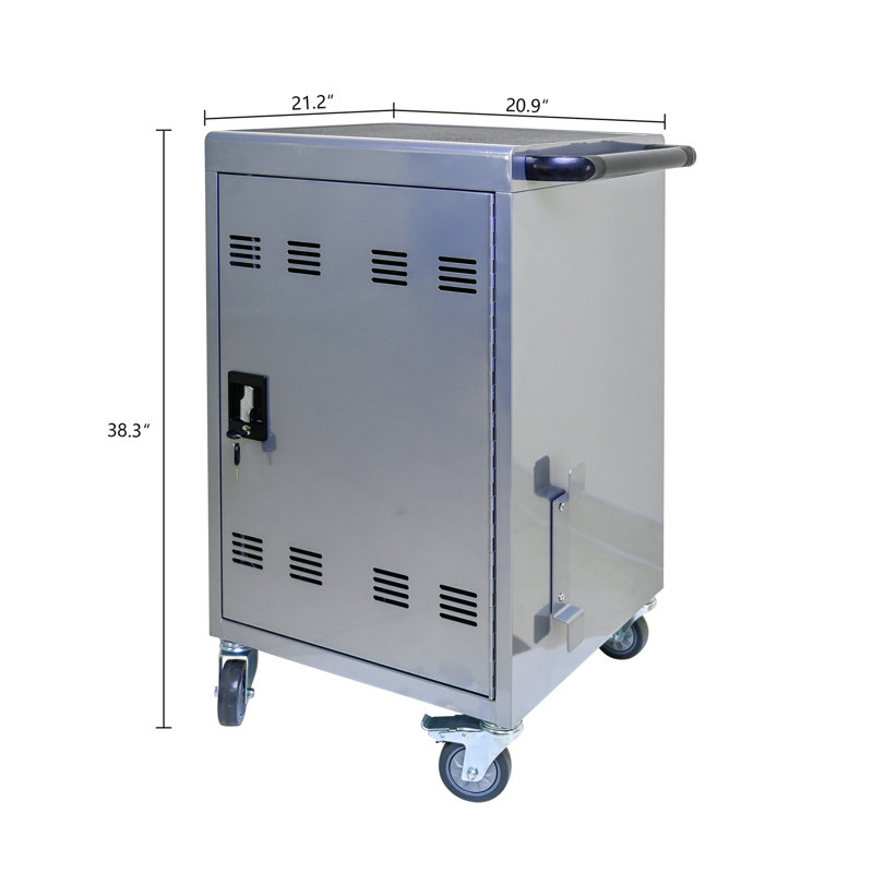 30+2Bay Mobile School Charging Cart Station for Chromebook, Tablet and Laptop Computer with Power Strip Included, Assembly Required-SILVER