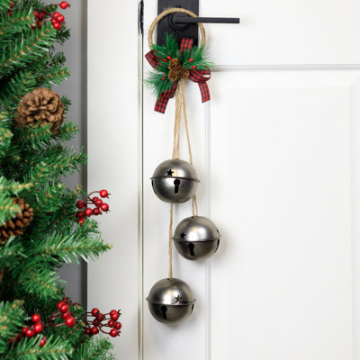 Décoration de Noël Jingle Bells avec nœud écossais - 20 po
