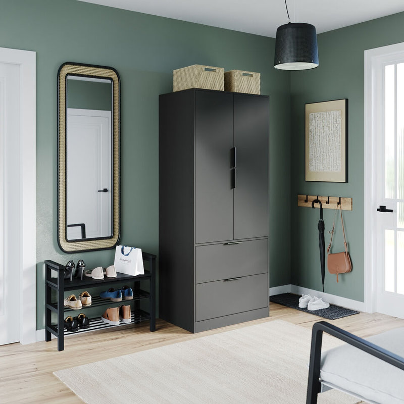 Sibby 2 Door Solid Wood Wardrobe, Black