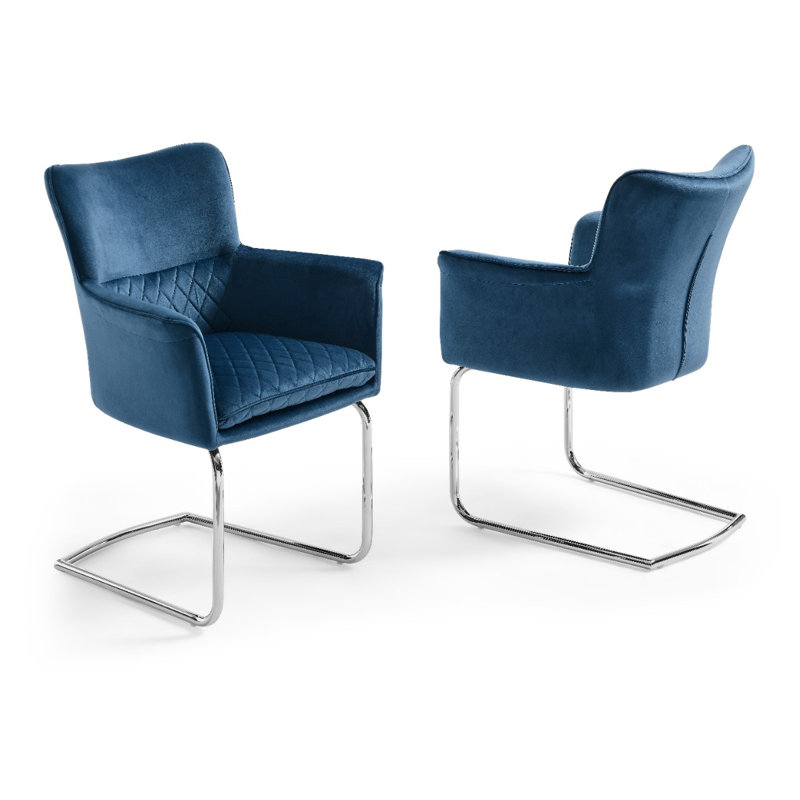 Fauteuil en velours Osier, Bleu, Chrome chrome