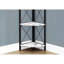 Bibliothèque, bibliothèque, étagère, d'angle, 4 niveaux, H 60 po, bureau, chambre à coucher, stratifié aspect marbre blanc, métal noir, contemporain, moderne