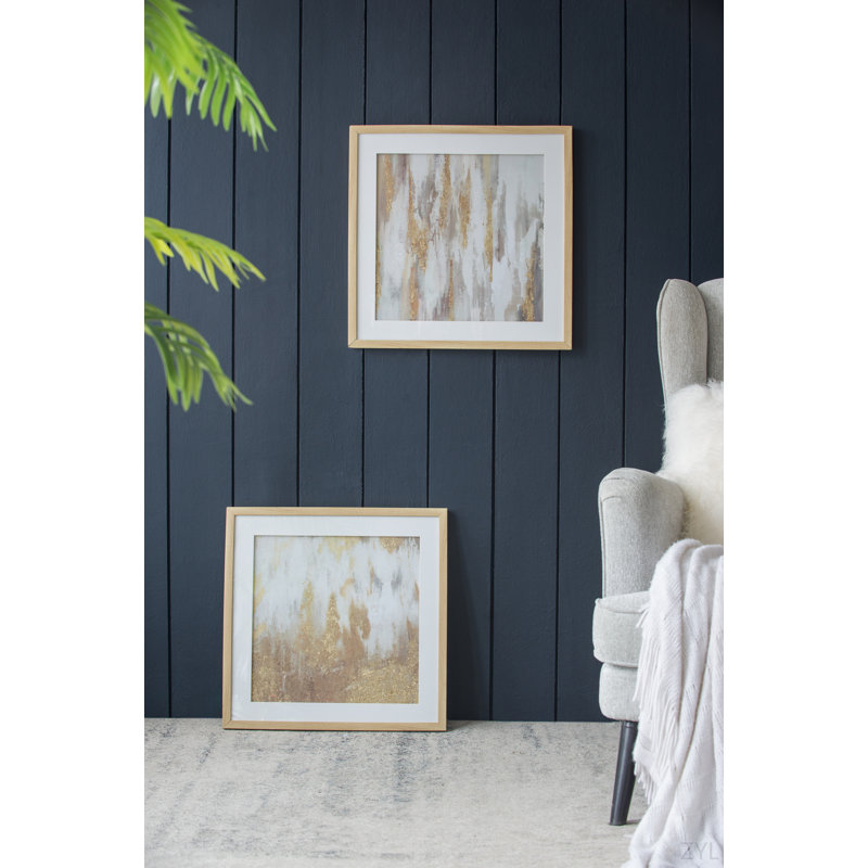 Ensemble d'art mural encadré doré et gris 20,8 x 20,8 x 1,2 po avec couvercle en verre, ensemble de 2