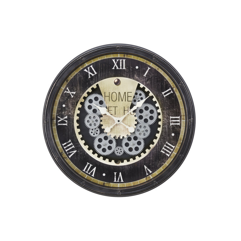 Clocks, 20" Round, Gear Mechanism, Wall Clock, Brown, Transitional