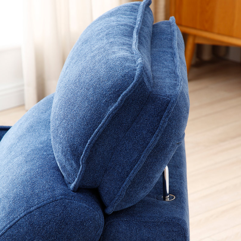 Chaise longue rembourrée Meshawn avec appui-tête réglable, Lin bleu marine