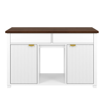 Meuble pour aquarium robuste de 55 à 75 gallons avec armoire et poste de recharge, porte cannelée, 2 tiroirs et espace de rangement ouvert. Aquarium non inclus.