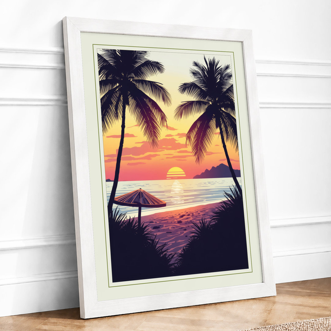 Tropical Sunset Palms Coastal - Framed Print