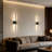Modern Cordless LED Linear Wall Sconce, 10000mAh Battery Operated, 350° Rotating Magnetic Picture Light with Remote, Black & Gold-1881329710