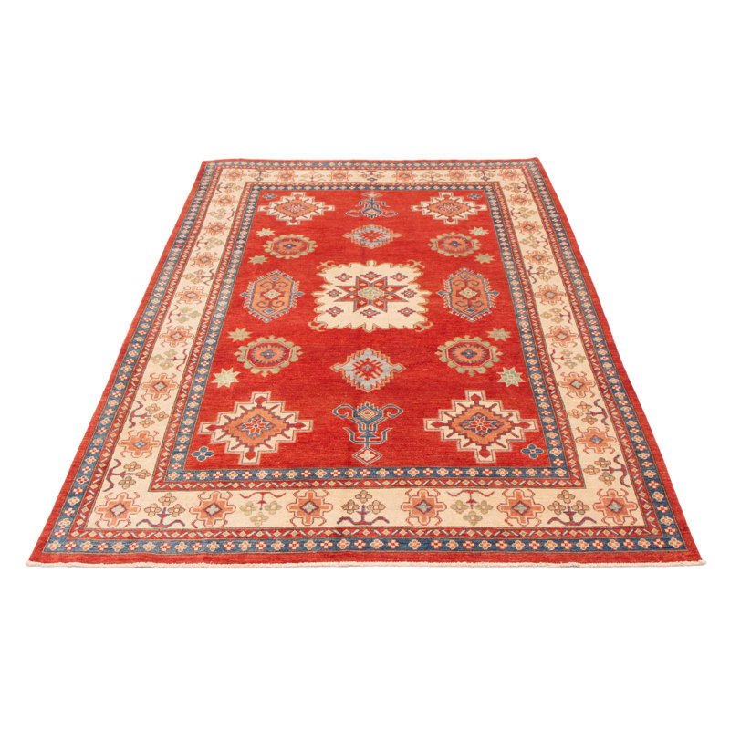 Tapis rouge en laine noué à la main de conception unique 7 pi 9 po x 9 pi 10 po Arnot