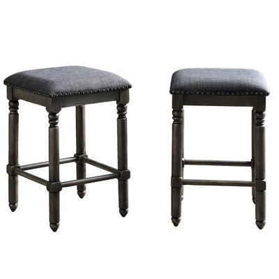 2 tabourets de comptoir gris - siège rembourré avec tissu brun clair et garniture cloutée en bronze, contreplaqué de bois massif de style rustique chic, l 16 po x P 16 po x H 24,65 po, tabourets requis pour l'assemblage, 2 en caoutchouc