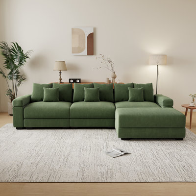 130" Oversized Cloud Modular L-Shape Sectional Couch, Soft Corduroy Fabric,With Chaise Deep Seat Wide Armrest Ergonomic Design