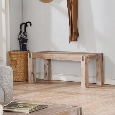 Henry 40" Wide Rustic Industrial Solid Wood With Bronze Metal Inserts Entryway Bench by Gracie Oaks