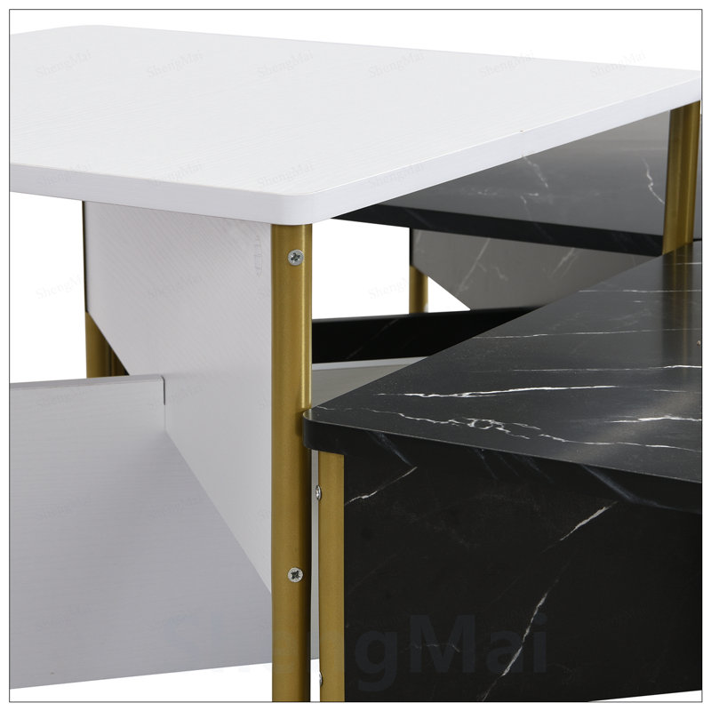 Ensemble de 4 tables basses modernes gigognes - Table de salon carrée de style moderne Mid-Century, de forme ajustable gratuite, de meubles d'appoint polyvalents et élégants pour votre salon