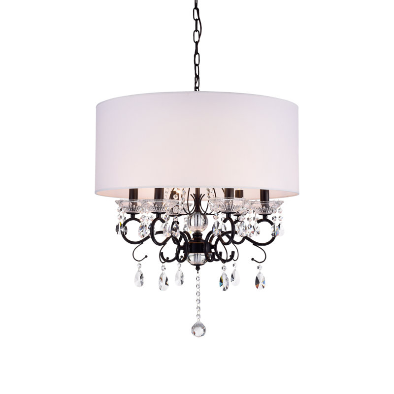 Lustre cylindrique à 6 lumières avec accents en fer forgé Lacombe, H 25 po x l 22 po x p 22 po