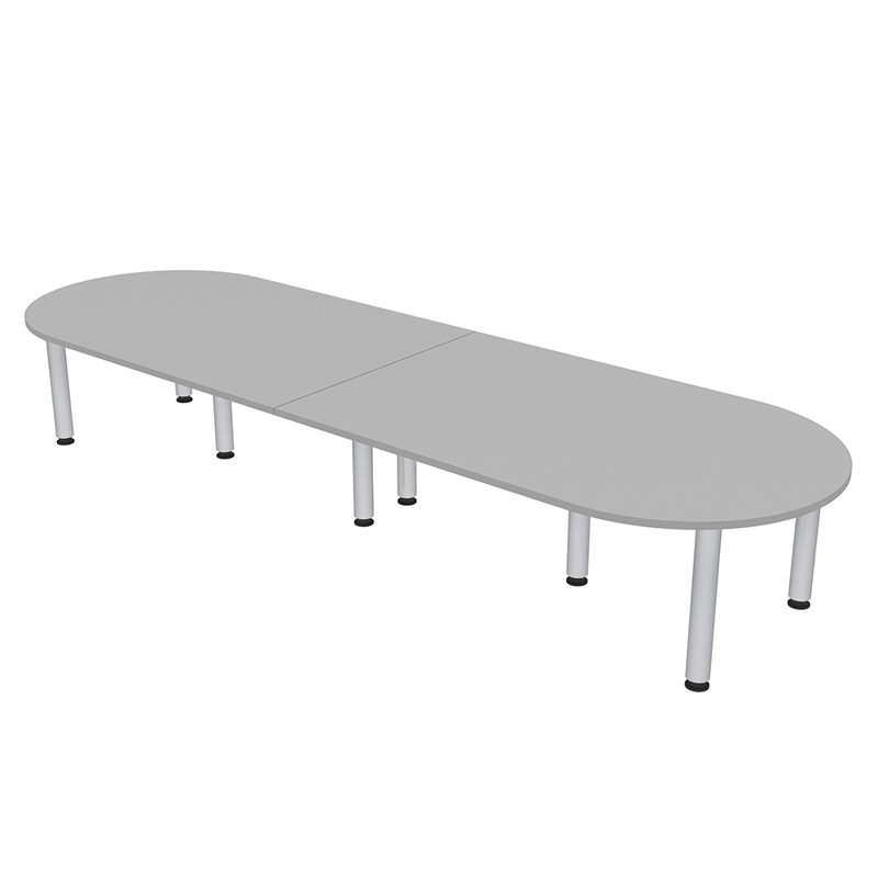 Table de conférence en forme de piste de course avec pieds de poteau, Nickel brossé, Gris, L 144 po x l 48 po
