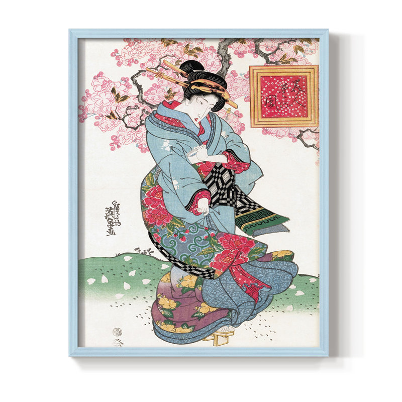 «VintageJapan I», reproduction encadrée - bois massif, H 15 po x l 12 po, Bleu