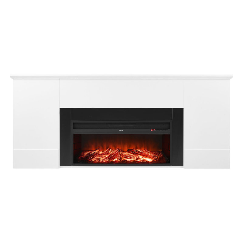 Foyer électrique blanc 75 po avec manteau de cheminée - Effet de flamme 3D réaliste, télécommande, chauffage et minuterie réglables