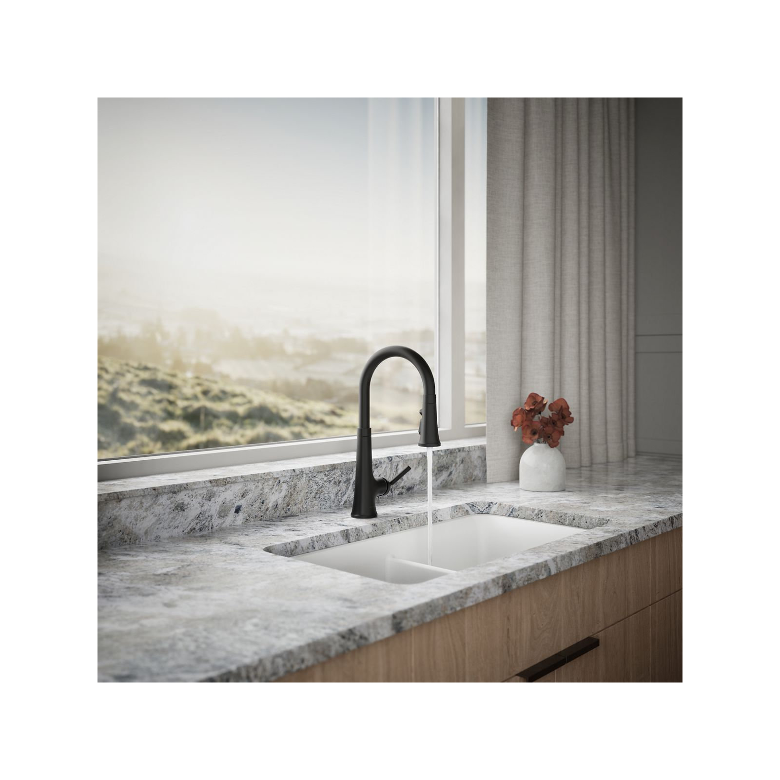 Tone Single Handle Pull Down Kitchen Sink Faucet with Three-Function Pull Down Sprayer, Matte Black