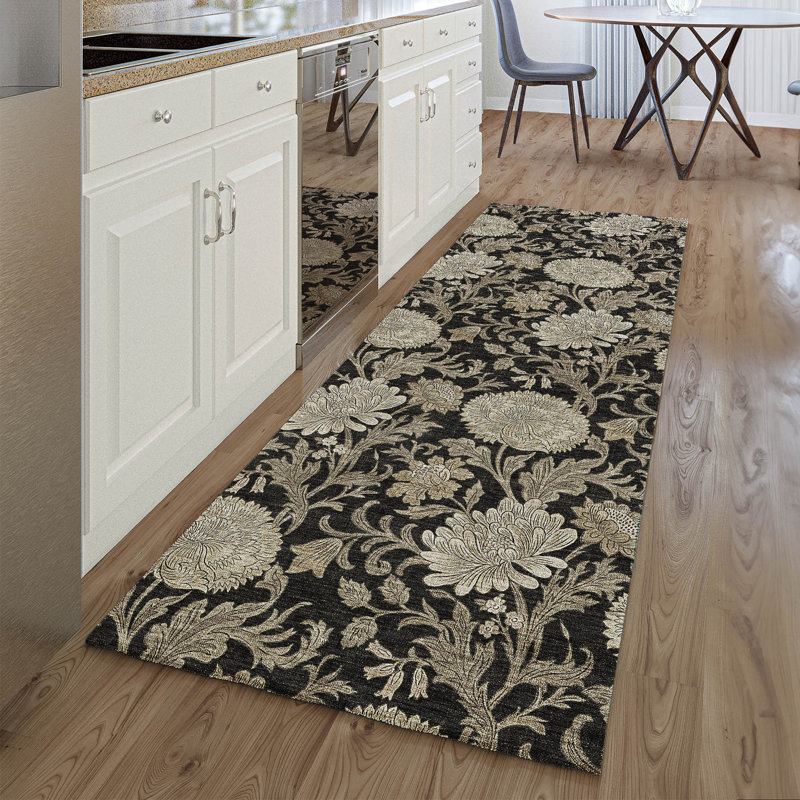 Premium Machine Washable Prisco Black Rug, Runner 2'3" x 7'6"