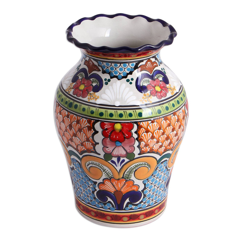 Vase de table en céramique d’intérieur/extérieur Multicolore 9 po