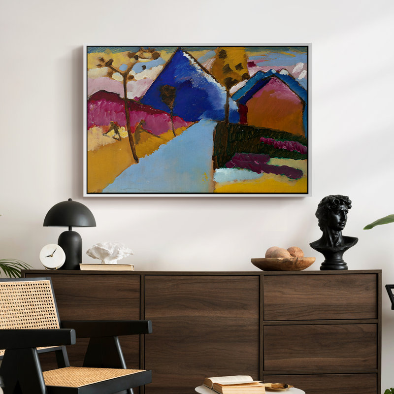 Kochel Straight Street, 1909 - Toile tendue avec châssis Wassily Kandinsky, 24 po x 36 po, Blanc