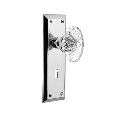 New York Plate with Decorative Keyhole and Oval Fluted Crystal Door Knob