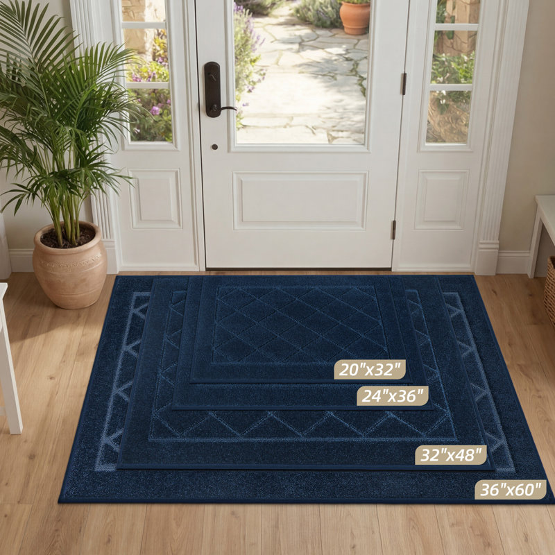 Tapis de porte antidérapant avec support en caoutchouc et tapis d'entrée antidérapant à l'intérieur, Marine