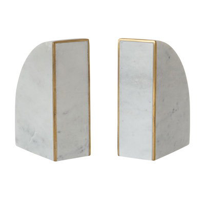 2-Piece Marble Bookends With Brass Inlay